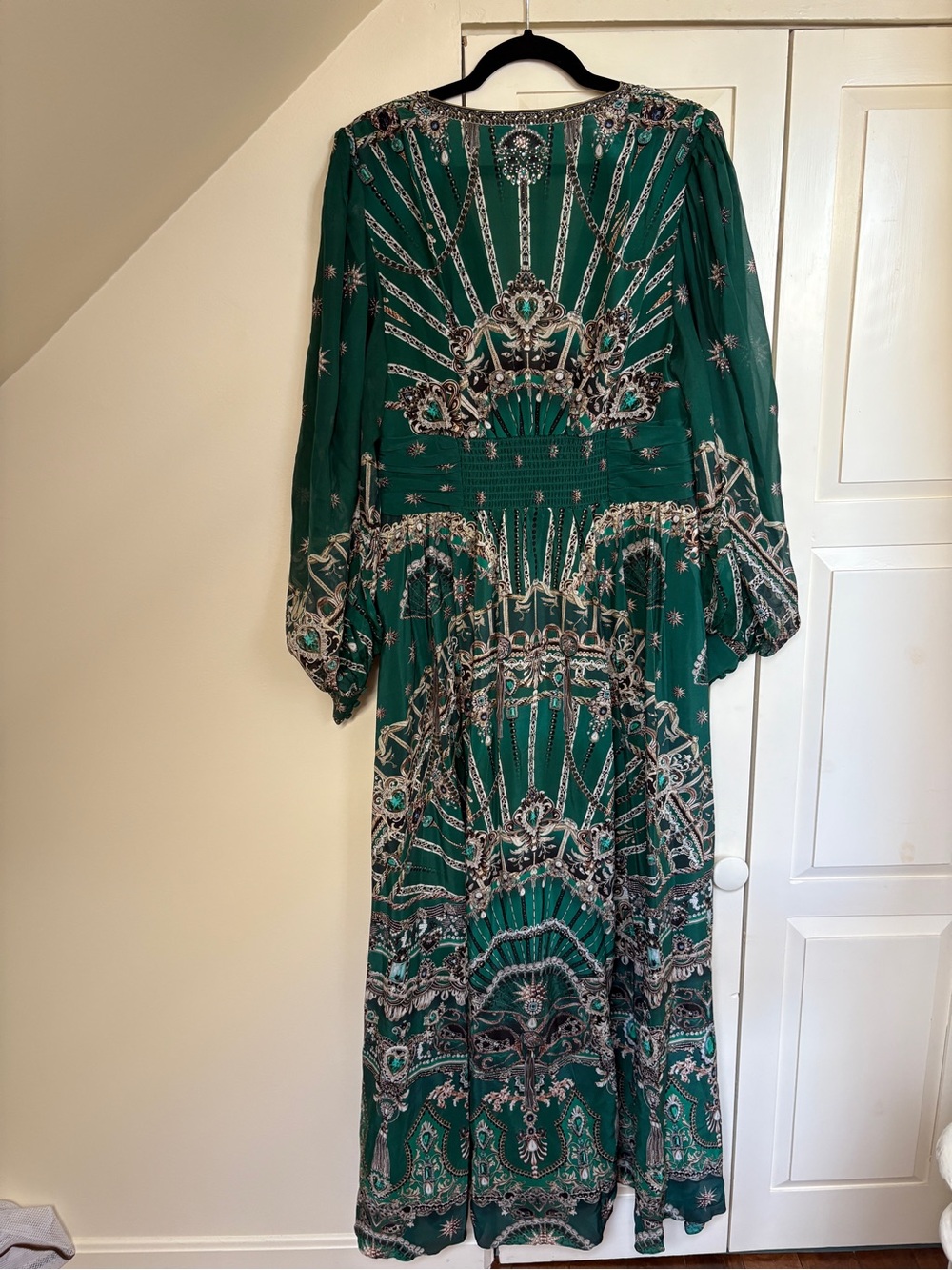 Camilla “A Venice Veil” Embellished Silk Maxi Gown Dress Emerald Green XL - Picture 9 of 15